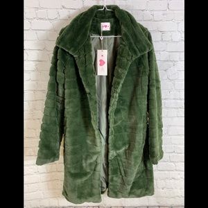 Buddy Love Olive Green Faux Fur Vargas Coat Sz Lg